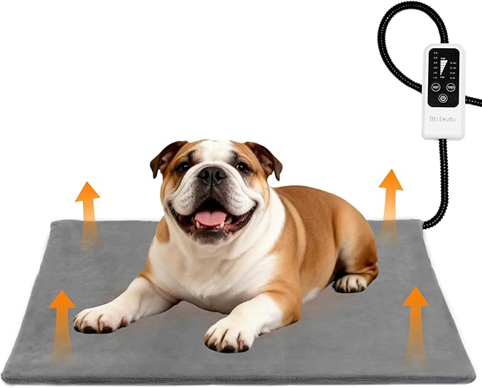 BECEMURU Pet Heating Pad for Dogs & Cats, 30"x18" Waterproof Heated Bed with 6-Temp & Timer, Chew-Resistant Cord Electric Warm Bed for Senior Pets, Soothing Pain Relief for Arthritis