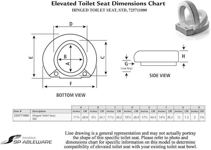 Maddak Inc. Maddak Hinged Elevated Toilet Seat, Standard (725711000), White
