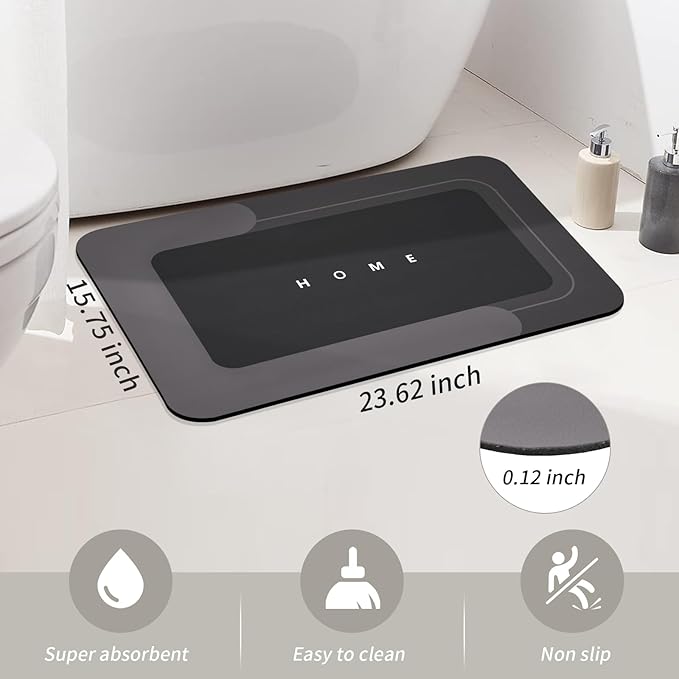 Housego Absorbent Bath Mat Magic Rug, Quick Drying Mat Magic Bath Mat Non-Slip Floor Rug Rubber Backed for Bathroom Kitchen Shower Sink, Water Absorbent (1PC, 15.7''x23.6'', Black)
