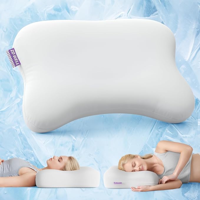 ZZ-WELL Side Sleeper Pillow - Patented Cervical Neck Pillow for Sleeping with Cooling Cover - High Loft Heavy Density Memory Foam Pillows for Side Sleepers & Broad Shoulders Adults (Grey)