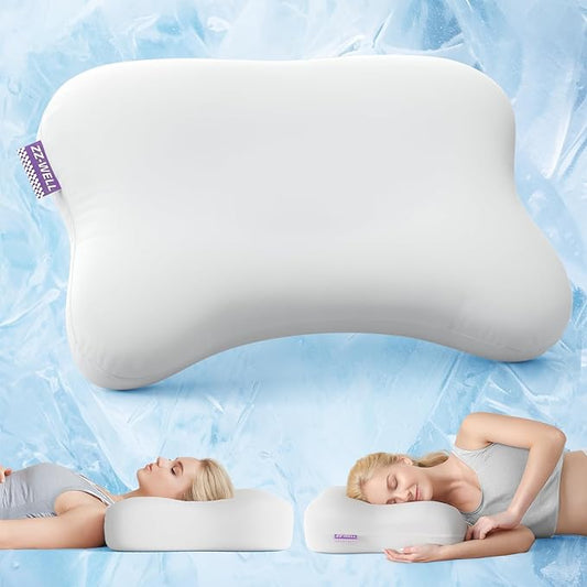 ZZ-WELL Side Sleeper Pillow - Patented Cervical Neck Pillow for Sleeping with Cooling Cover - High Loft Heavy Density Memory Foam Pillows for Side Sleepers & Broad Shoulders Adults (Grey)