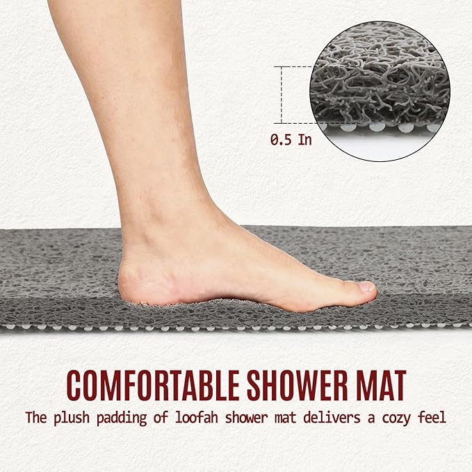 Joyhalo Shower Mat Bathtub Mat Non Slip, Bathmats Non Slip, Quick Drying Foot Scrubber Loofah Mats for Shower, Tub, Bathroom, Home, 32x24inch, Grey
