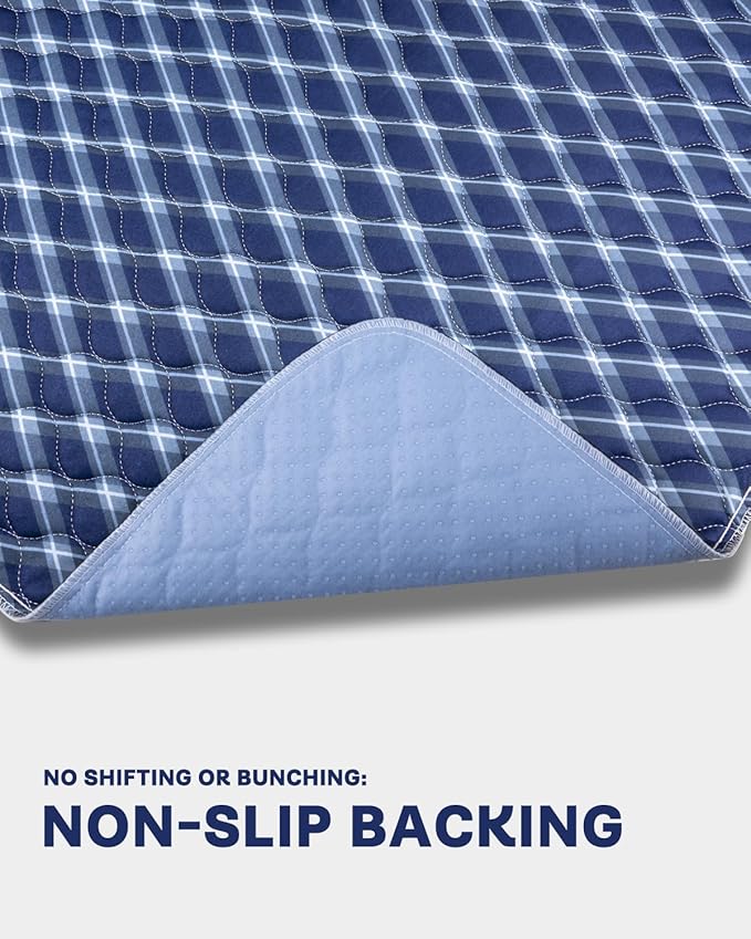 Non-Slip Bed Pads for Incontinence Washable (34" x 36"|4 Pack), Waterproof Bed Pads, Navy Blue Grid, Bed Wetting Pads for Bed, Sofa, Floor, Resuable Underpads for Adults, Seniors, Pet