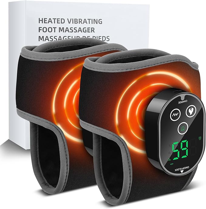 2-Pack Cordless Foot Massager for Neuropathy, Ankle Massager for Pain Relief, Feet Massager, HSA Eligible FSA, Ankle Heating Pad with Massage, 4 Heat Levels, 3 Massage, Black