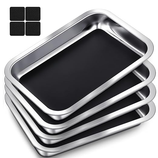 Conelist 4 Set 12.2 x 8.27 Inch Dissection Pan with Black Wax Thicken with 16 Rubber Nonslip Mat Reusable Stainless Steel Thicken Dissection Pan for Lab Experiment Junior Senior
