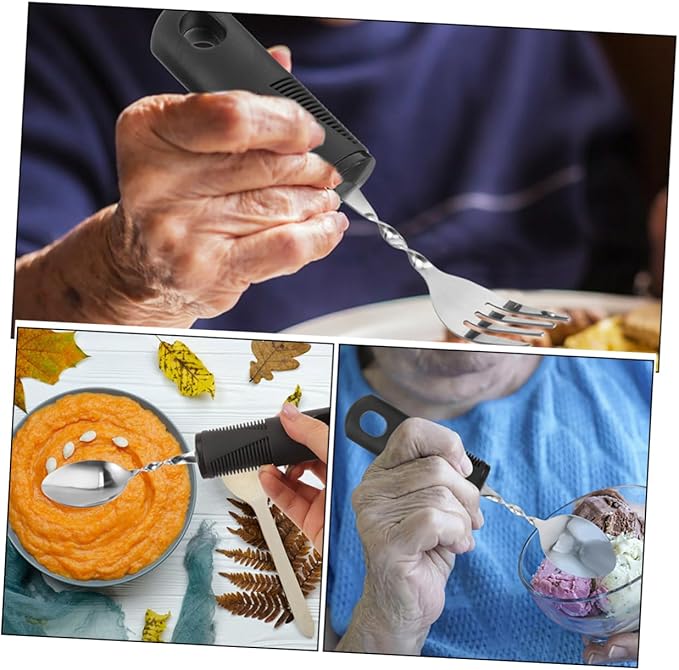 Gatuida 2 Sets Portable Adaptive Utensils for Elderly of Shaking Spoons and Forks with Ergonomic Design Lightweight and Easy to Grip for Seniors and Disabled Users