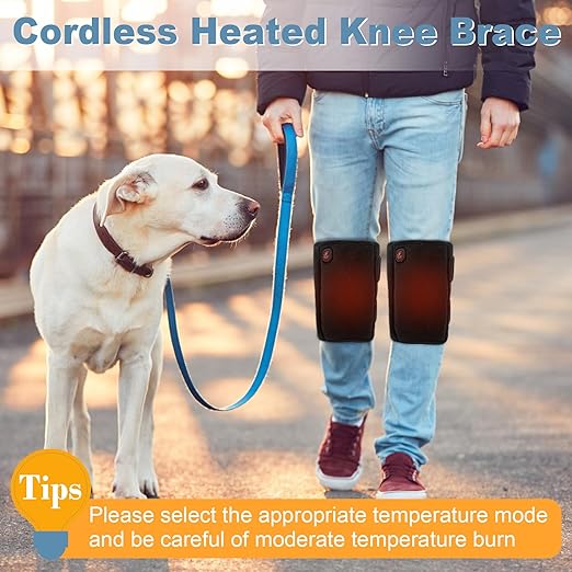 Heated Knee Brace, Cordless Knee Heating Pad for Arthritis, 3 Temperature Modes Knee Warmer, 3000mAh*2 Battery Operated Knee Wrap for Men Women Seniors, Black(One Pair)