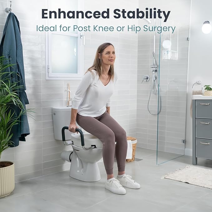 PELEGON Raised Toilet Seat With Handles (300lb) Toilet Seat Risers for Seniors, Raised Toilet Seat for Handicap Toilet Seat For Elderly & Disabled - Standard Seat