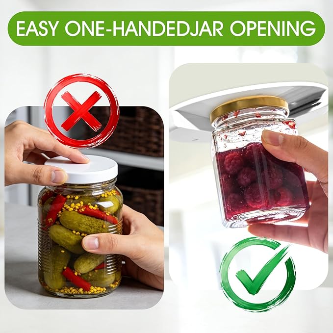 Under Cabinet Jar Opener for Seniors with Arthritis, Heavy Duty Lid Opener for Weak Hands, Effortless Bottle & Can Opener, Space Saving Design, Kitchen Gadget