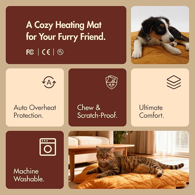 Vagascape Dog Bed, Waterproof Pet Bed with Washable Removable Cover, Comfort Cat Dog Pad for All Seasons, Heating Yellow Maple-Leaf Shape Cat Mat with Nonskid Bottom(35"x27")