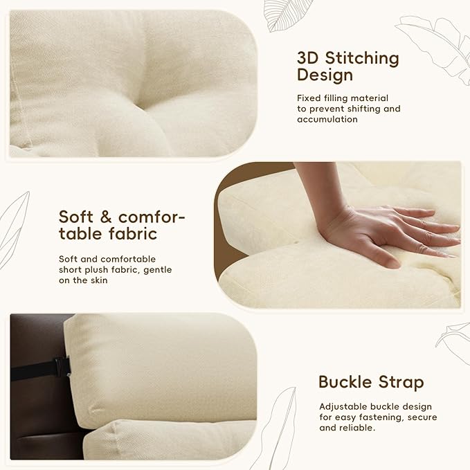Neck Pillow Lumbar Support for Recliner, Soft and Fluffy Back Support Cushion for Chair with Adjustable Headrest Pillow, Back Rest Pillow for Office Chairs, Recliners, Couch, Sofa Pain Relief, Beige