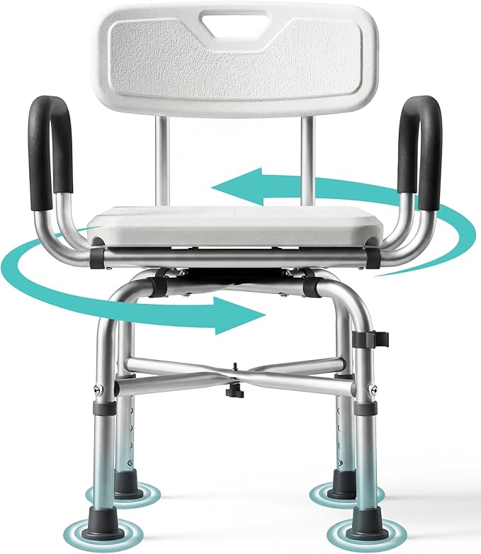 Lamberia Shower Chair for Inside Shower with Arms and Back, 500lbs Heavy Duty 360° Swivel Bathtub Seats, Height Adjustable Safety Bath Seat for Elderly, Adults, Handicap and Disabled(Arms and Back)