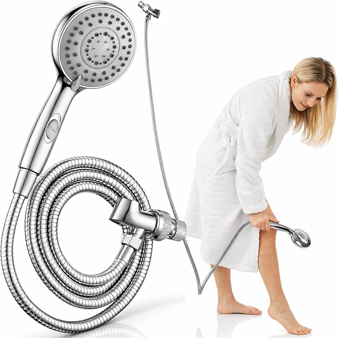 Vive High Pressure Handheld Shower Head - Hand Held Showerhead with 6.5 ft Extra Long Hose, Detachable Showerhead, Multi-Setting Spray Combo for Bathroom, Pet Bathing, Stainless Steel Hose, Chrome