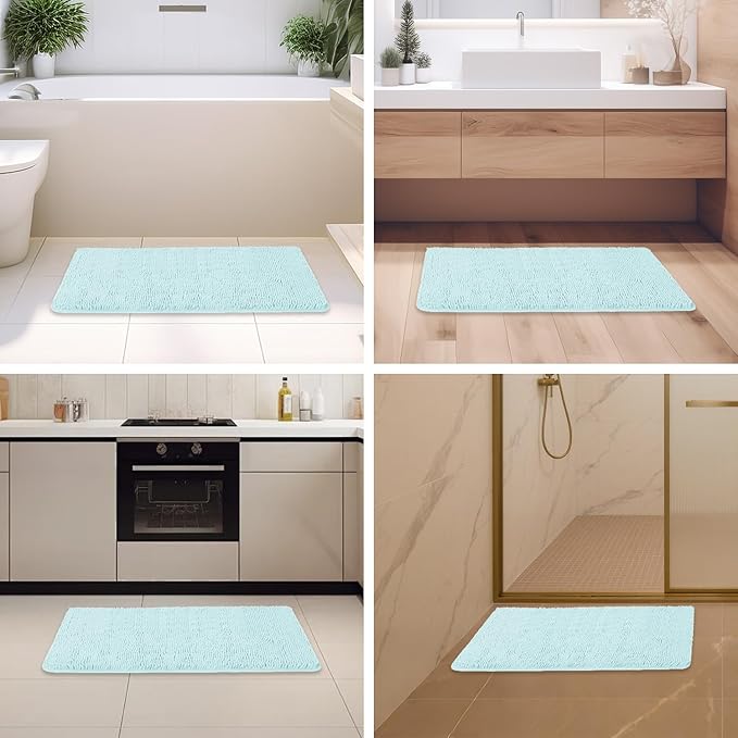 Aqua Bathroom Rugs – Absorbent and Washable Bath Mat, Non-Slip, Thick Soft Chenille Bath Rugs for Bathroom Floor, Shower, Sink - 24" x 36"