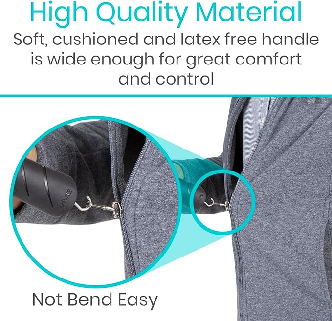 Vive Button Hook with Zipper Pull - Dressing Helper Assist Tool for Arthritis - One Hand Shirt & Coat Buttoning Aid, Disability, Handicapped, Seniors, Elderly - Limited Dexterity, Wide Grip Handle