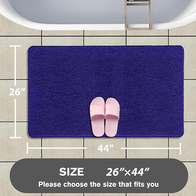 Royal Blue Bathroom Rugs – Absorbent and Washable Bath Mat, Non-Slip, Thick Soft Chenille Bath Rugs for Bathroom Floor, Shower, Sink - 26" x 44"