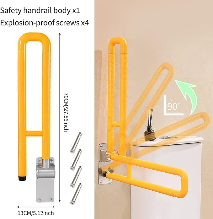 Grab Bars for Toilet, Upgraded 27.6 Inch Handicap Grab Bars for Bathroom - Wall-Mount, Non-Slip Toilet Handles with Glows at Night, Suitable for Elderly Pregnant Women and Disabled (Yellow)