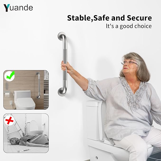 4 Pack 20 Inch Shower Grab Bar, YuanDe Brushed Nickel Bathroom Grab Bar Handle w/Anti-Slip Knurled Grip, Stainless Steel Bath Balance Bar, 1.25" Diameter Safety Hand Rail Support,Handicap Elderly