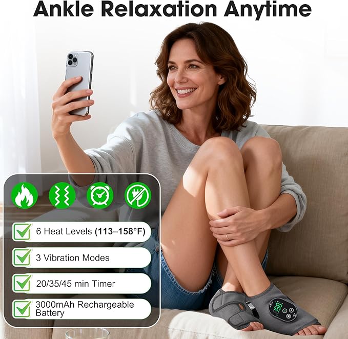 2PCS Cordless Ankle Massager for Pain Relief, Feet Massager, Foot Massager for Neuropathy, Ankle Heating Pad, Foot Heating Pad, Ankle Foot Massager, Grey