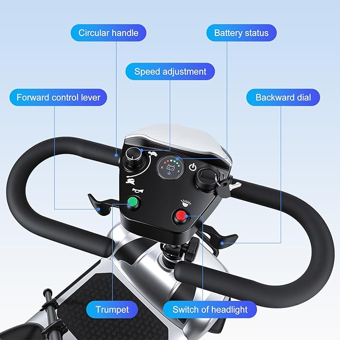 4-Wheel Foldable Electric Scooter for Adults | Long Range Mobility Scooter with Basket, Charger & Compact Heavy Duty Mobile for Travel with 330lb Capacity, Outdoor Use (Silver)