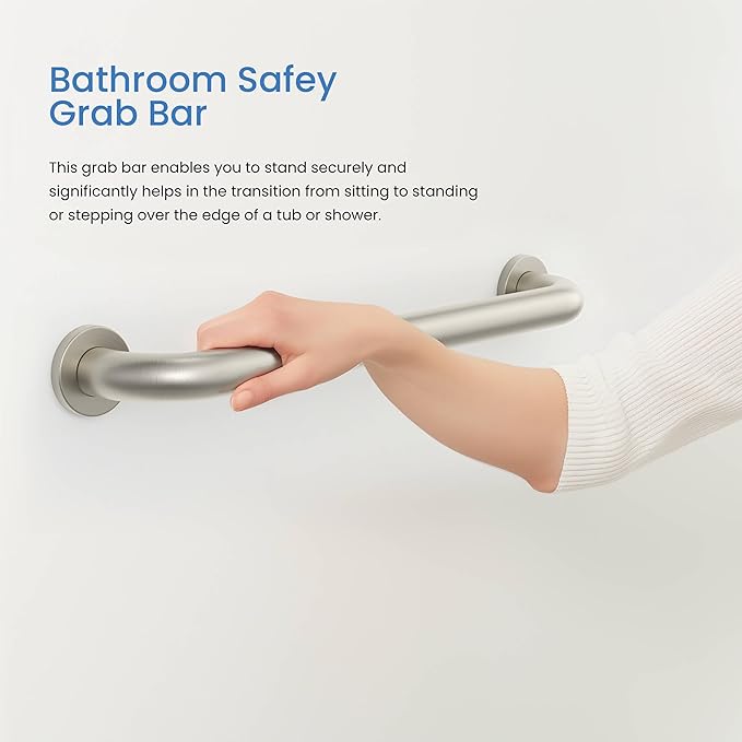 KIBI 36 Inch Stainless Steel Bathroom Safety Grab Bar | Curved Shaped Grab Bar for Bathtubs and Showers, Shower Safety Grab Bars for Seniors, Wall Mounted Anti-Slip Support (Brushed Nickel, KGB1036)