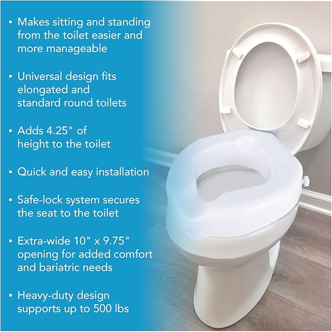 Carex Raised Toilet Seat with Extra Wide Opening - Toilet Seat Riser and Handicap Toilet Seat, White, 1 Count