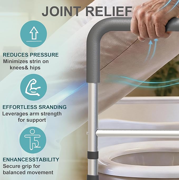 Adjustable Toilet Safety Frame with Handles - Foldable Bathroom Grab Bar for Elderly & Disabled, 350 lbs Capacity, Fits Any Toilet (Includes Tissue Holder & Storage Bag)