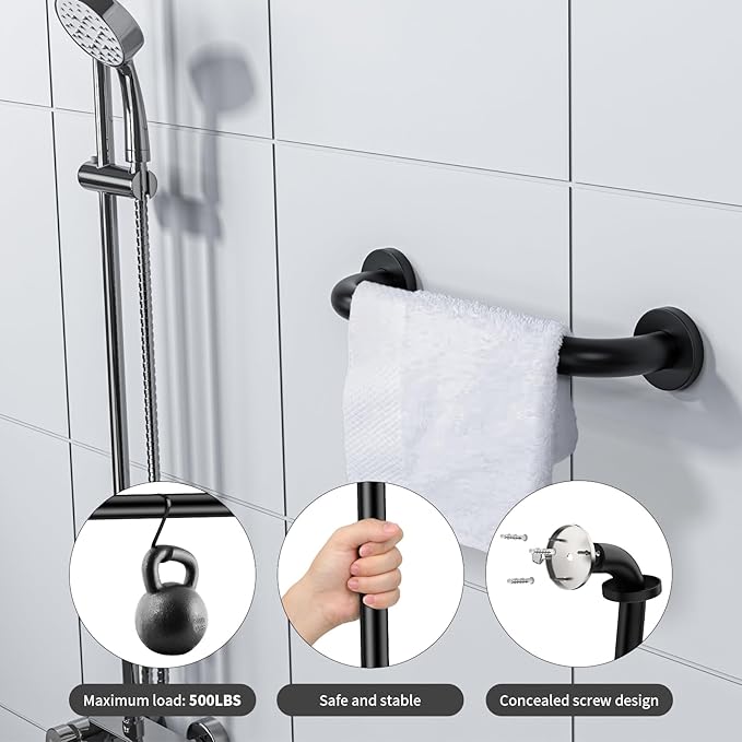 12 Inch Stainless Steel Shower Grab Bar,ZUEXT Oil Rubbed Black Shower Handle,Bathroom Balance Bar,Safety Hand Rail Support Bar for Handicap Elderly Injury,Senior Assist Bar,Wall Concealed Mount Handle