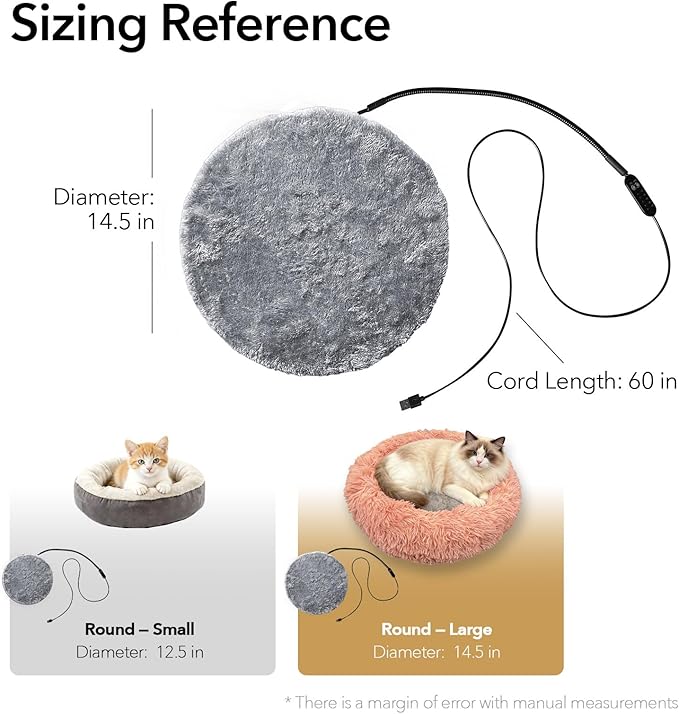 USB Pet Heating Pad with Washable Cover, 5-Temp & Timer – Turn Any Bed Heated, 140°F Auto Shut-Off, 5V Safe Warmer for Cats & Dogs Indoor/Outdoor, Power Bank/Wall/Car Powered (14"x14")
