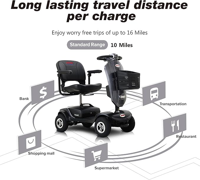 Mobility Scooter for Seniors and Adults Patriot Grey, 300W Powerful Motor, 9” Pneumatic Tires with Rear Suspension, Premium Windshield Design with Cup Holder, 360° Swivel Seat