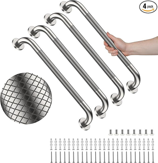 4 Pack 24 Inch Shower Grab Bar, YuanDe Brushed Nickel Bathroom Grab Bar Handle w/Anti-Slip Knurled Grip, Stainless Steel Bath Balance Bar, 1.25" Diameter Safety Hand Rail Support,Handicap Elderly