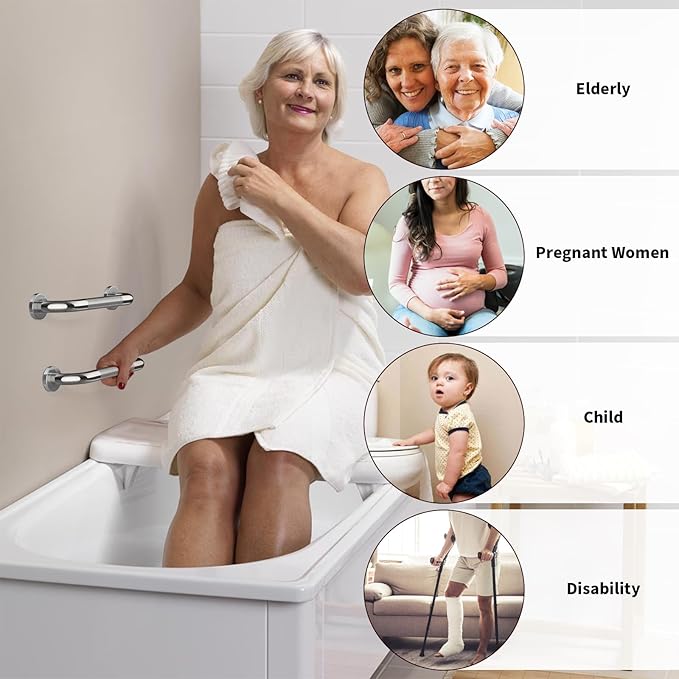12 Inch Anti Slip Shower Grab Bar Handle, ZUEXT Chrome Finish Stainless Steel Bathroom Grab Bar, Knurled Bathroom Balance Bar,Safety Hand Rail Support,Handicap Elderly Injury Senior Assist Bath Handle