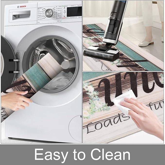 XLHOMO Non-Slip Laundry Rug 20"x47" - Multi Floral Low-Pile Comfort Cushion Machine Washable Mat, Modern Farmhouse Runner for Laundry Room, Entryway & Kitchen
