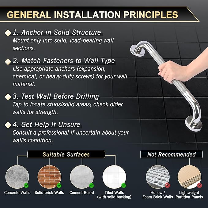 supregear Grab Bars for Bathtubs and Showers, Anti Slip Bathroom Grab Bars for Seniors, 304 Stainless Steel Safety Shower Handle, Toilet Handicap Elderly Assist Bathroom Wall Handle, 14 inch