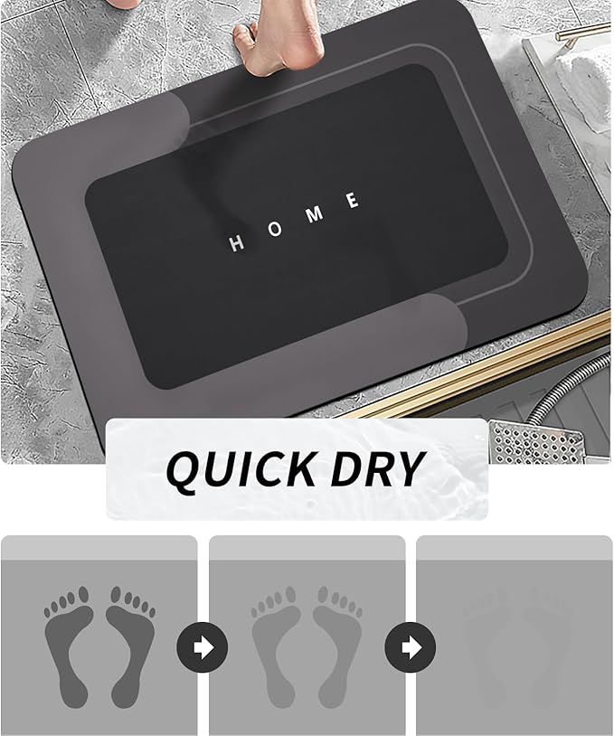 Housego 2PCS Absorbent Bath Mat Magic Rug Sets, Quick Drying Bath Mat Non-Slip Floor Rug Rubber Backed for Bathroom Kitchen Shower Sink, Water Absorbent (19.7''x23.6''+19.7''x31.9'', Black)
