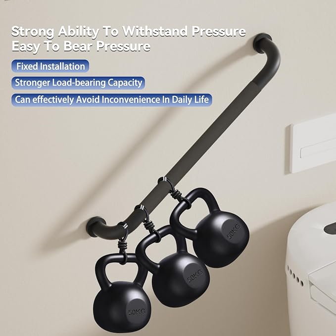 1 Pack Shower Grab Bar, 36 Inch Bathroom Grab Bar Handle with Anti-Slip Knurled Grip, Stainless Steel Bath Balance Bar, 1.25" Diameter Bath Safety Bar Support for Seniors Elderly Pregnant, Matte Black
