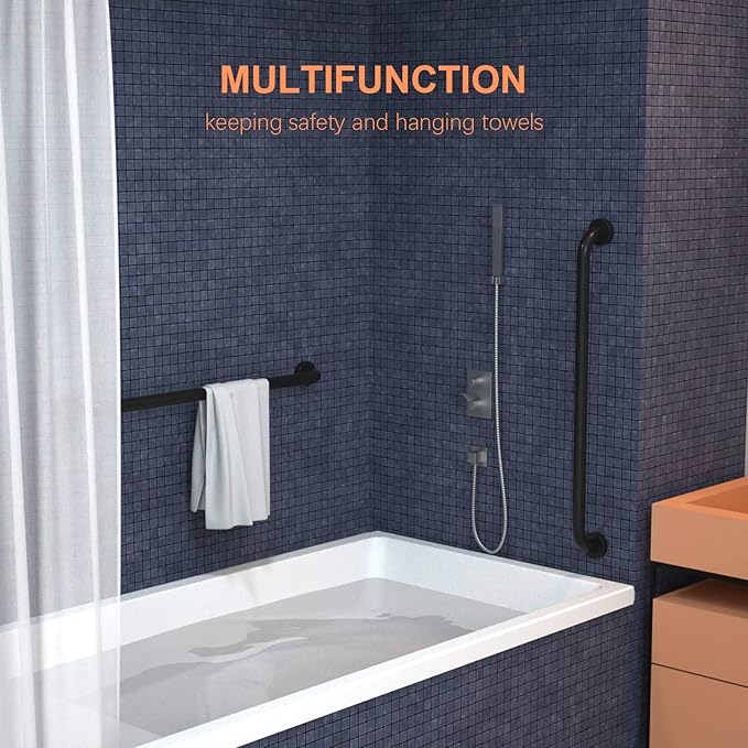 2 Pack Matte Black Shower Grab Bar 40 Inch, iMomwee Stainless Steel Bathroom Grab Bar, Bath Shower Balance Bar, Safety Hand Rail Support, Handicap Elderly Senior Assist Bath Handle (1.25" Diameter)