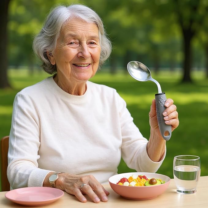 4Pcs Adaptive Utensils for Elderly, Weighted Adaptive Eating Utensils, Adaptive Utensils Set Non-Slip Handles for Hand Tremors Seniors Arthritis Parkinson’s (Left-Handed, Grey)
