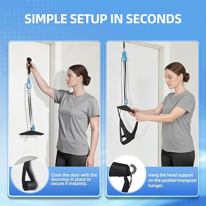 glitz Upgraded Neck Stretcher & Cervical Traction Device with Ratchet System – 50-200N Adjustable Over-Door Traction for Pain Relief & Spinal Decompression, Force-Limited Easy-Release Pull Cord