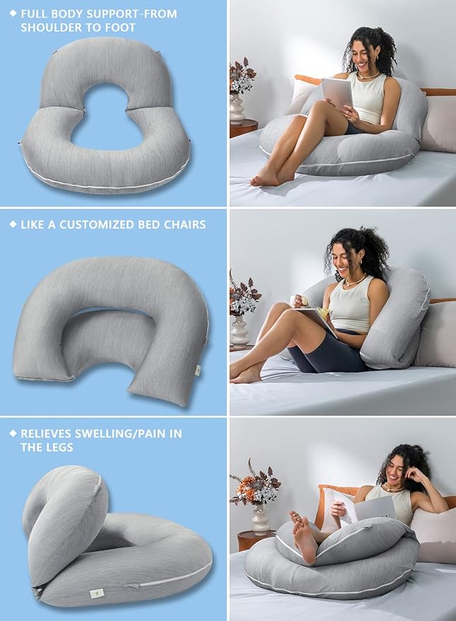 INSEN Reading Pillow, Back Pillow for Sitting in Bed for Reading, Nurse & Relax, Reading Pillow for Adults, Moms & Kids, Sit Up Pillow for Bed, Glossy Gray