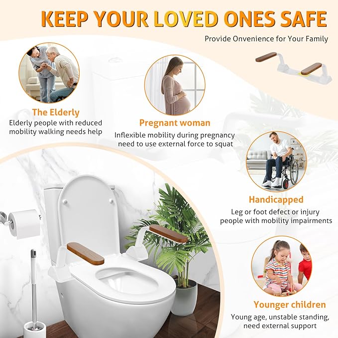 Toilet Safety Rails for Elderly, WICHEMI Toilet Rails for Seniors Adjustable Handicap Toilet Seat with Foldable Wooden Handles Heavy Duty 480LBS Toilet Assist Rails for Seniors, Handicap, Pregnant