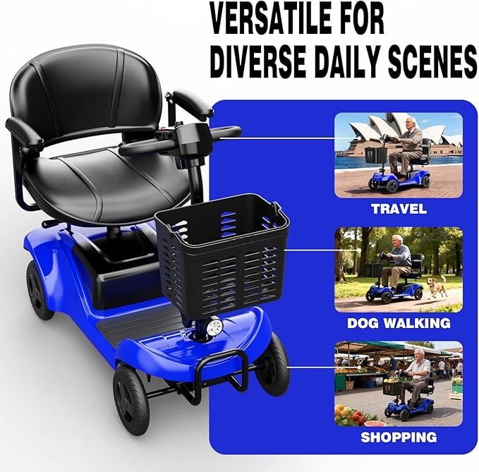 Mobility Scooter for Adults,4 Wheel Mobility Scooter,15 Miles Range,300LBS Capacity,Lightweight and Portable,with LED Headlights and Basket,Charger Included,Gifts Suitable for Elders,Blue