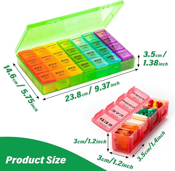 XL Large Weekly Pill Organizer 4 Times a Day, 7-Day Pill Boxes and Organizer AM PM, Big Compartments Pill Case, Monthly Medication Organizer 28 Days Dispenser for Fish Oils