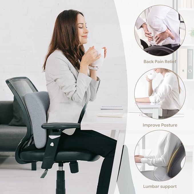 Back Support Pillow for Recliner Support Pillow with Gel Memory Foam Ergonomic Orthopedic Couch Lumbar Cushions for Elderly Lower Back Pain Relief Washable Cover, Dockside Blue