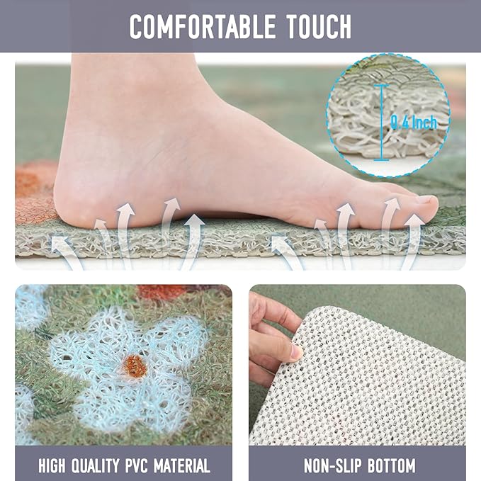 Square Shower Mat, 24 x 24 Inch Non Slip Flower Shower Stall Mat, Quick-Dry PVC Loofah Bath Mat for Shower Tub Bathroom