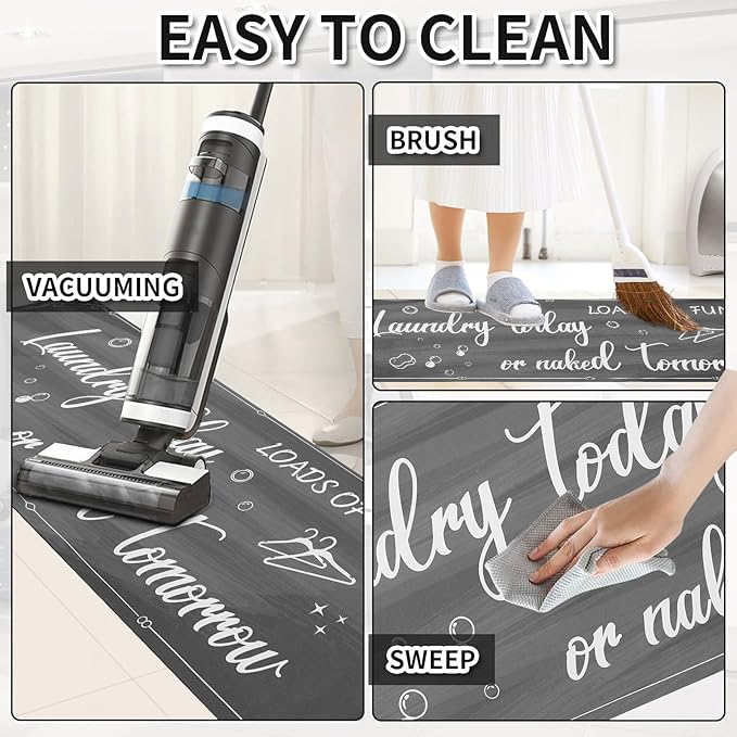 XLHOMO Laundry Room Rug Runner, 17"x60" Non Slip Nappa Leather Laundry Rugs, Grey Farmhouse Washable Floor Laundry Mats for Laundry Room, Kitchen, Washroom, Bathroom, Mudroom, Hallway Entryway Decor