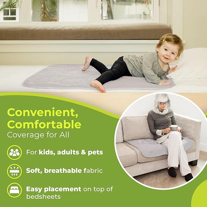 PeapodMats Bedwetting & Incontinence Waterproof Bed Mat - Reusable Underpad. Secure Placement & Breathable. Washable. Enviro Friendly 3x3 (Light Gray) Mattress Protector & Pee Pad for Kids & Adults