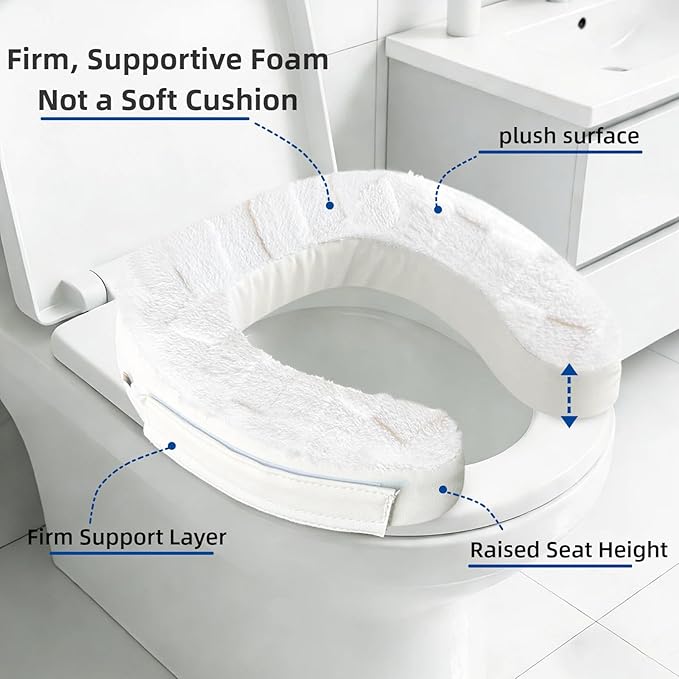 Toilet Seat Riser Cushion, 2 Inch Soft Padded Toilet Seat Cushion for Seniors, Plush Top with Easy-Clean Leather Cover, Adds Comfort and Height for Low Toilets, Mobility Support