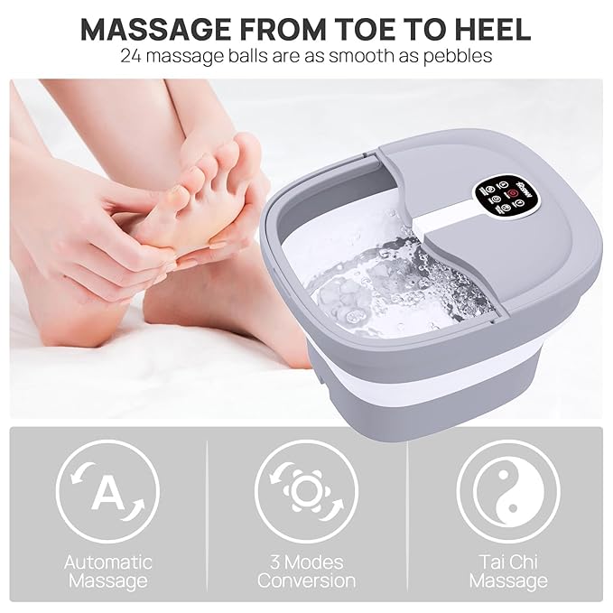 HOSPAN Collapsible Foot Spa Electric Rotary Massage, Foot Bath with Heat, Bubble, Remote, and 24 Motorized Shiatsu Massage Balls. Pedicure Foot Spa for Feet Stress Relief