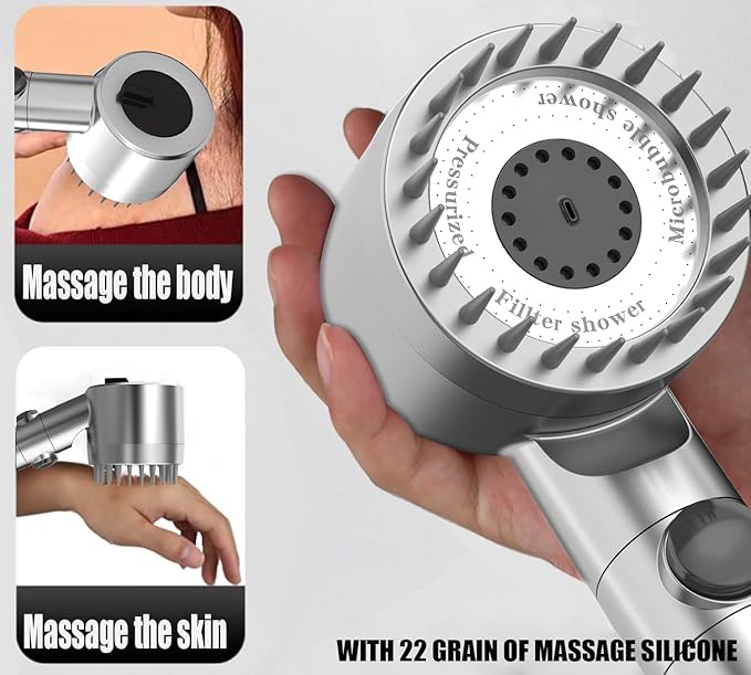 High Pressure Handheld Shower Head High Pressure Shower Heads- High Flow Even with Low Water Pressure - Hand Held Showerhead Set with 59″Replacement Hose/Bracket and Cotton Filters (Premium Chrome)